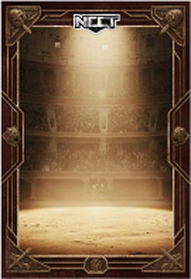 Gladiator collector card frame with an arena scene