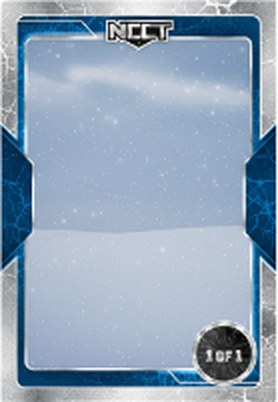 Winter collector card frame with a snowy sky